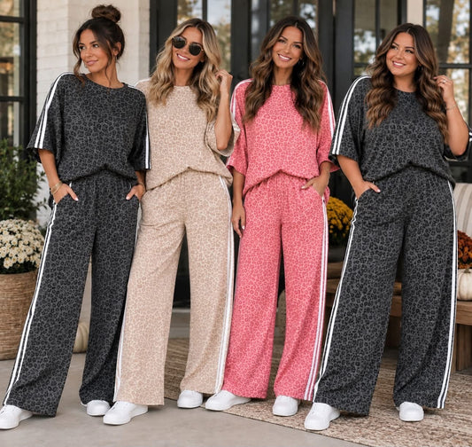 *PREORDER* Leopard Varsity Stripe Pant Set (Plus+ Grey)