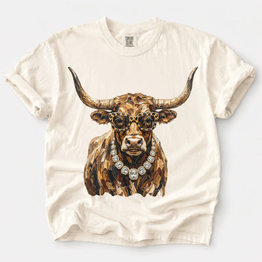 Rhinestone Necklace Cow Graphic Tee