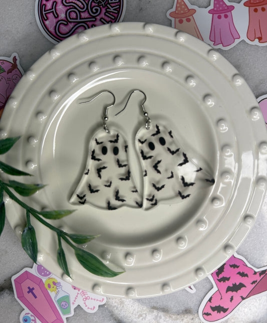 Clear Ghost & Bats Earrings