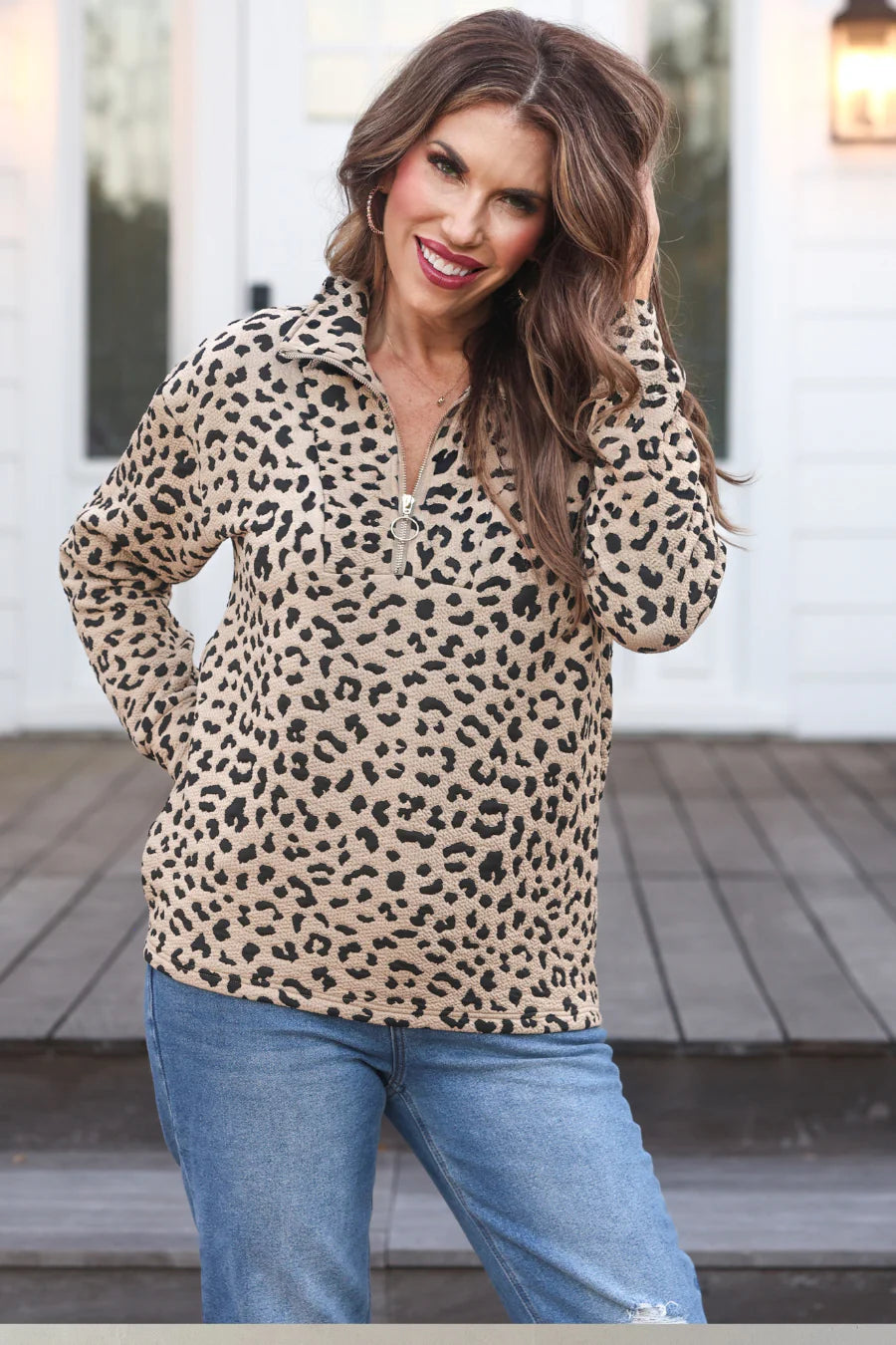 Lana Leopard Quarter Zip Pullover