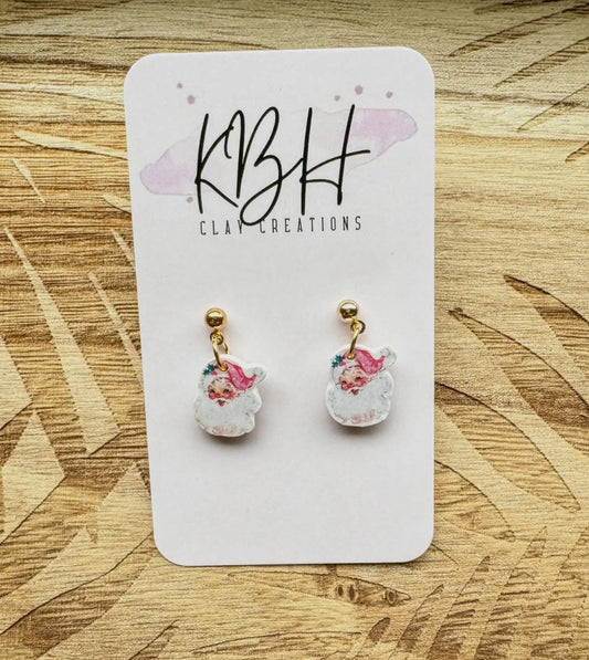 Vintage Santa Dangle Clay Earrings