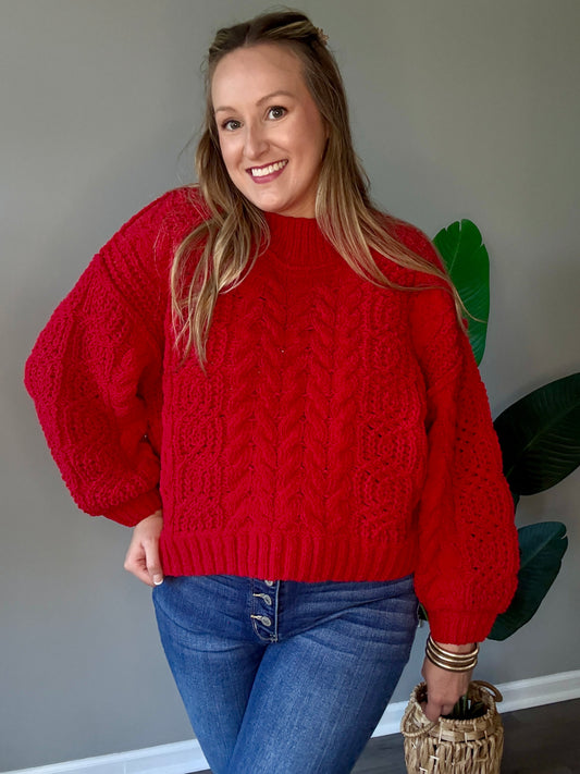 Ruby Red Cable Knit Sweater