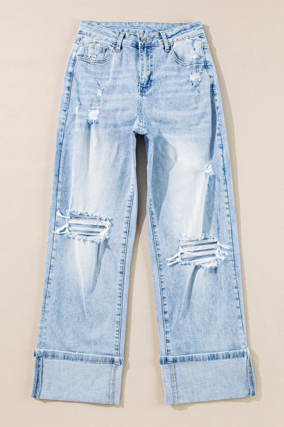*PREORDER* Light-Wash Distressed Flare Jeans