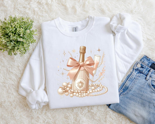 Champagne Bottle & Pearls Graphic Sweatshirt