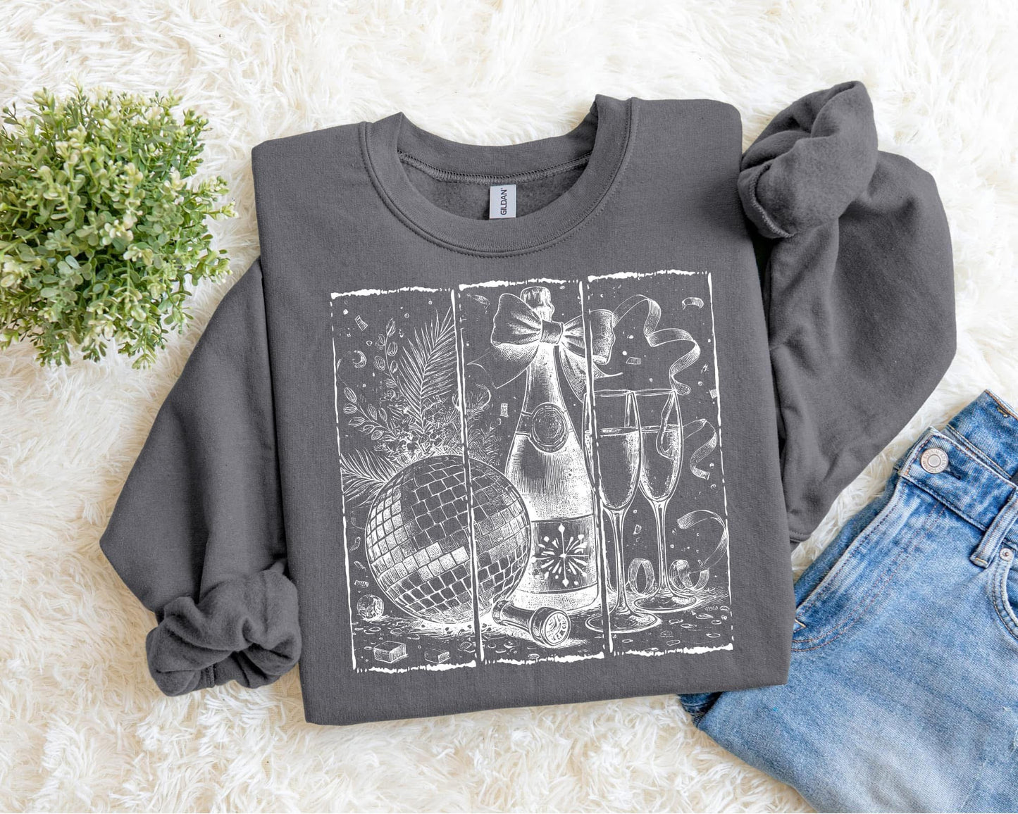 New Year Sketch Graphic Sweatshirt