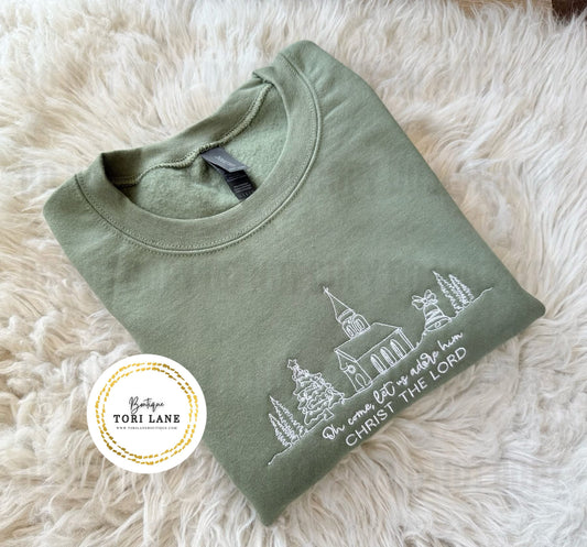 Embroidered Let Us Adore Him Sweatshirt