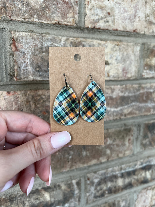 Blue Plaid Teardrop Earrings