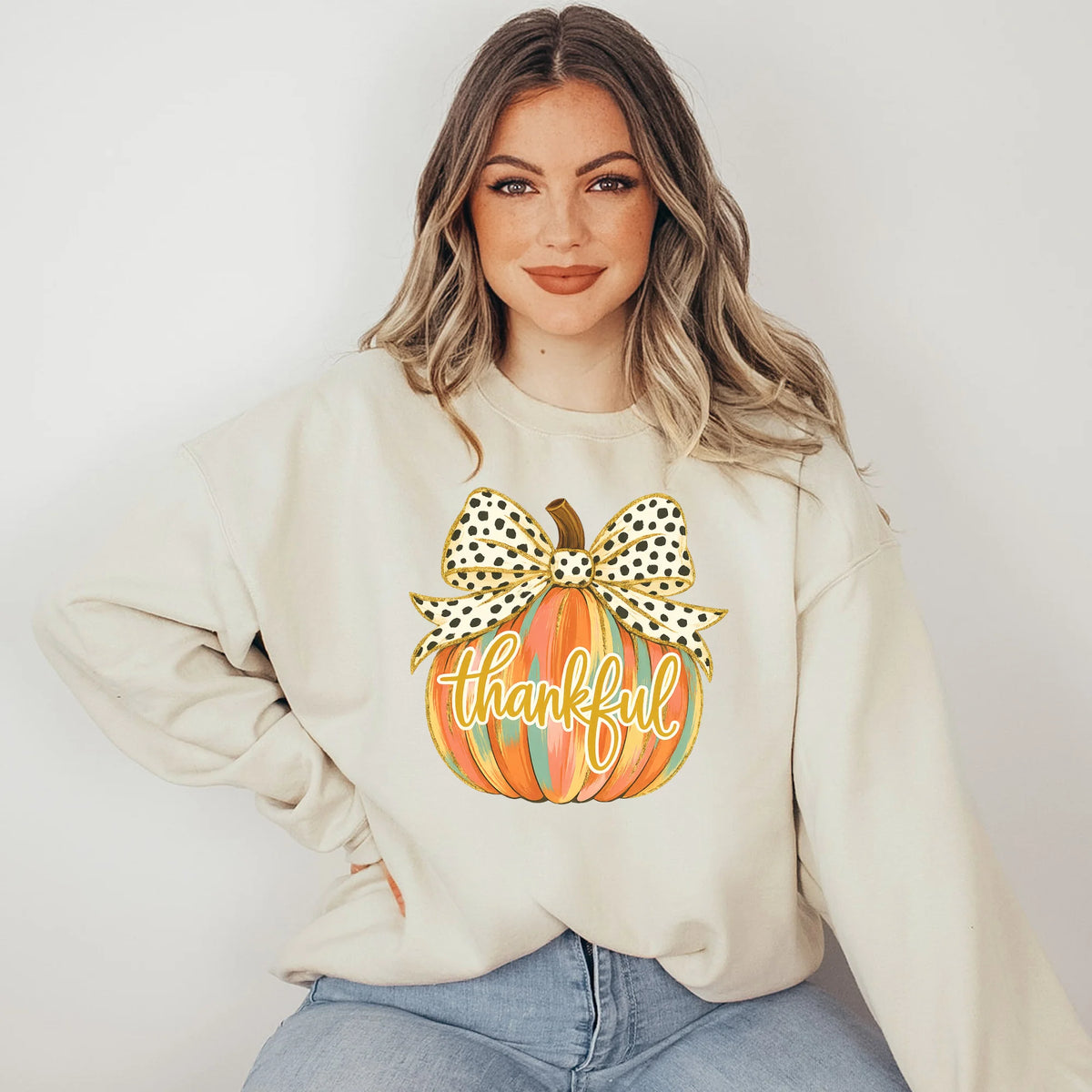 Colorful Thankful Pumpkin Graphic Sweatshirt