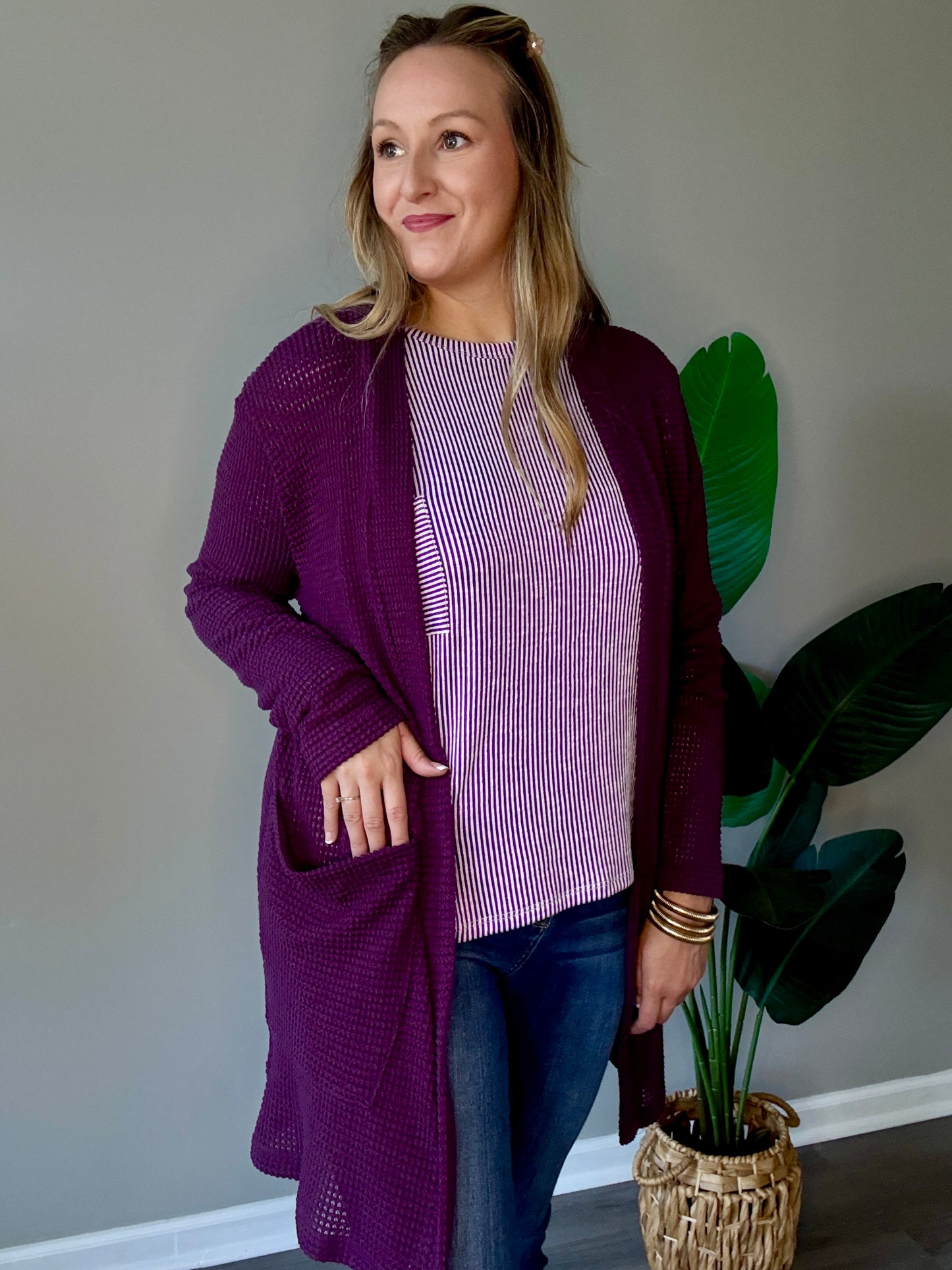 Purple Thumbhole Cardigan Plus+