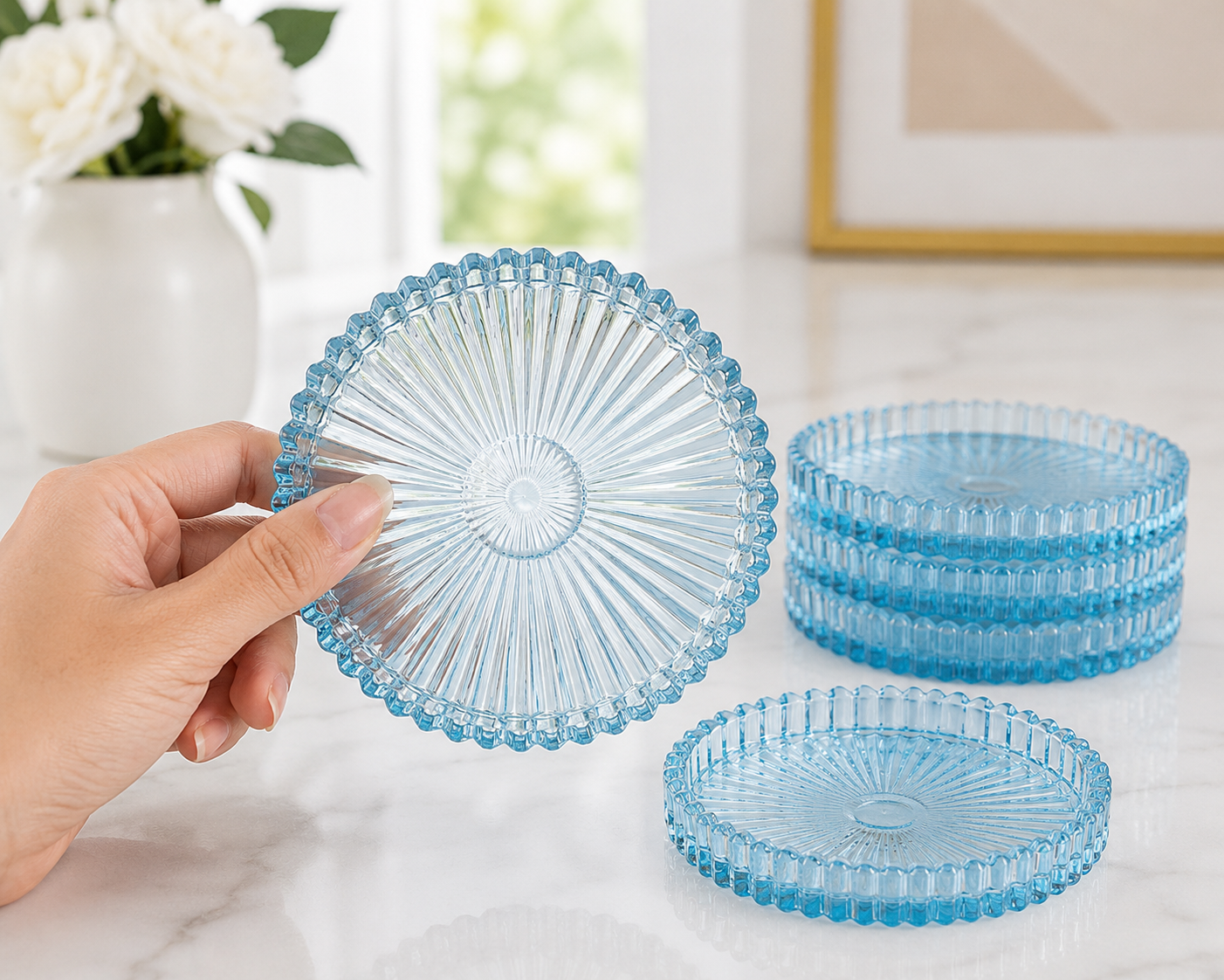 Blue Crystal Tone Glass Coasters