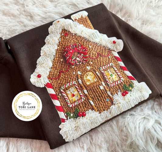 Faux (Fake) Yarn Gingerbread House Graphic Tee/Sweatshirt