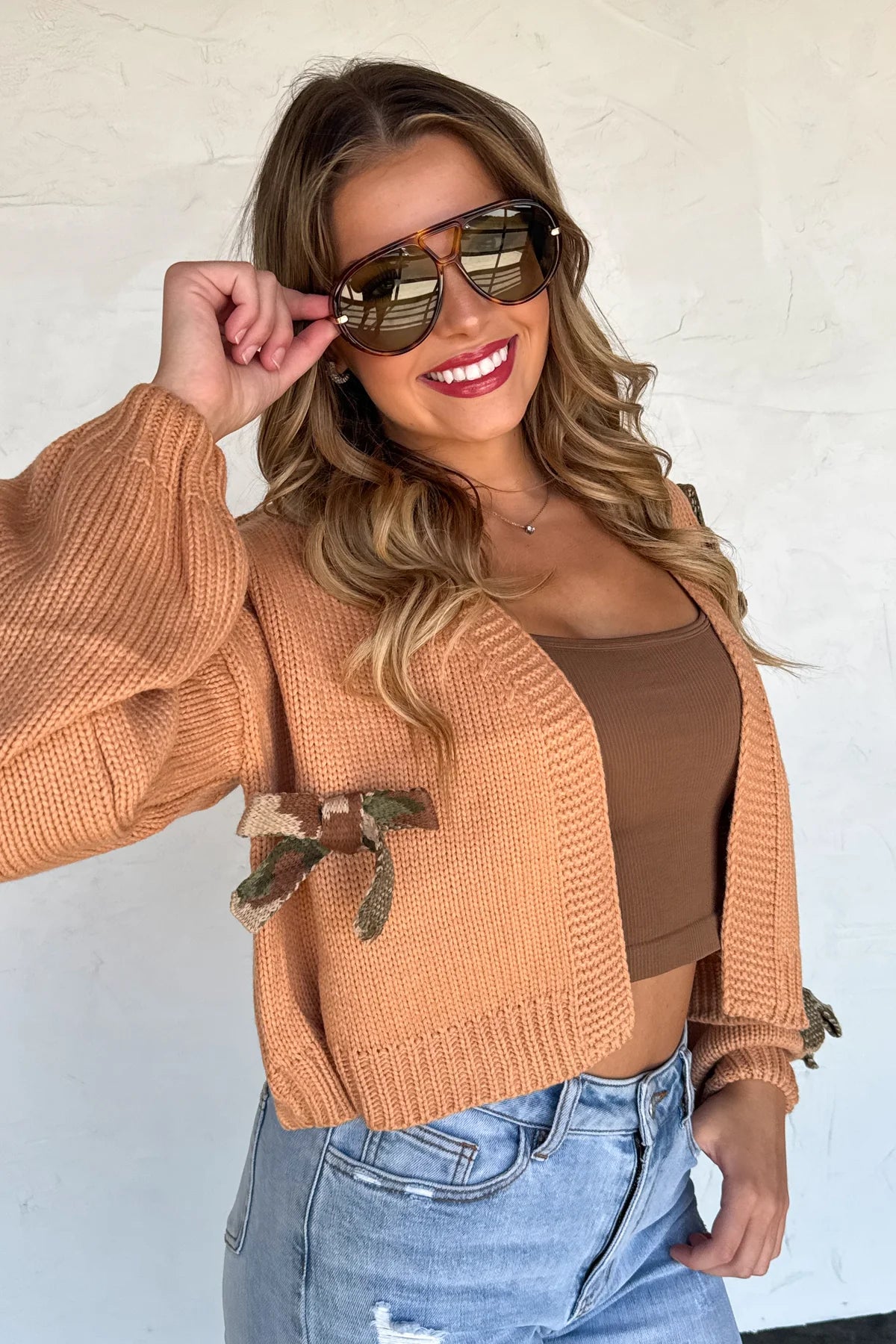 Camo Bow Knit Cardigan Plus+
