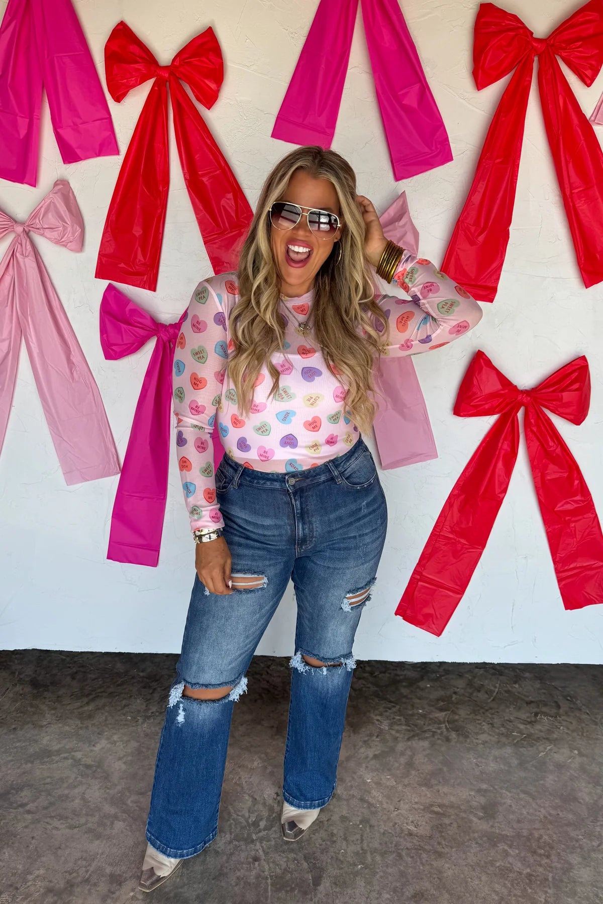 Candy Hearts Long Sleeve Mesh Top