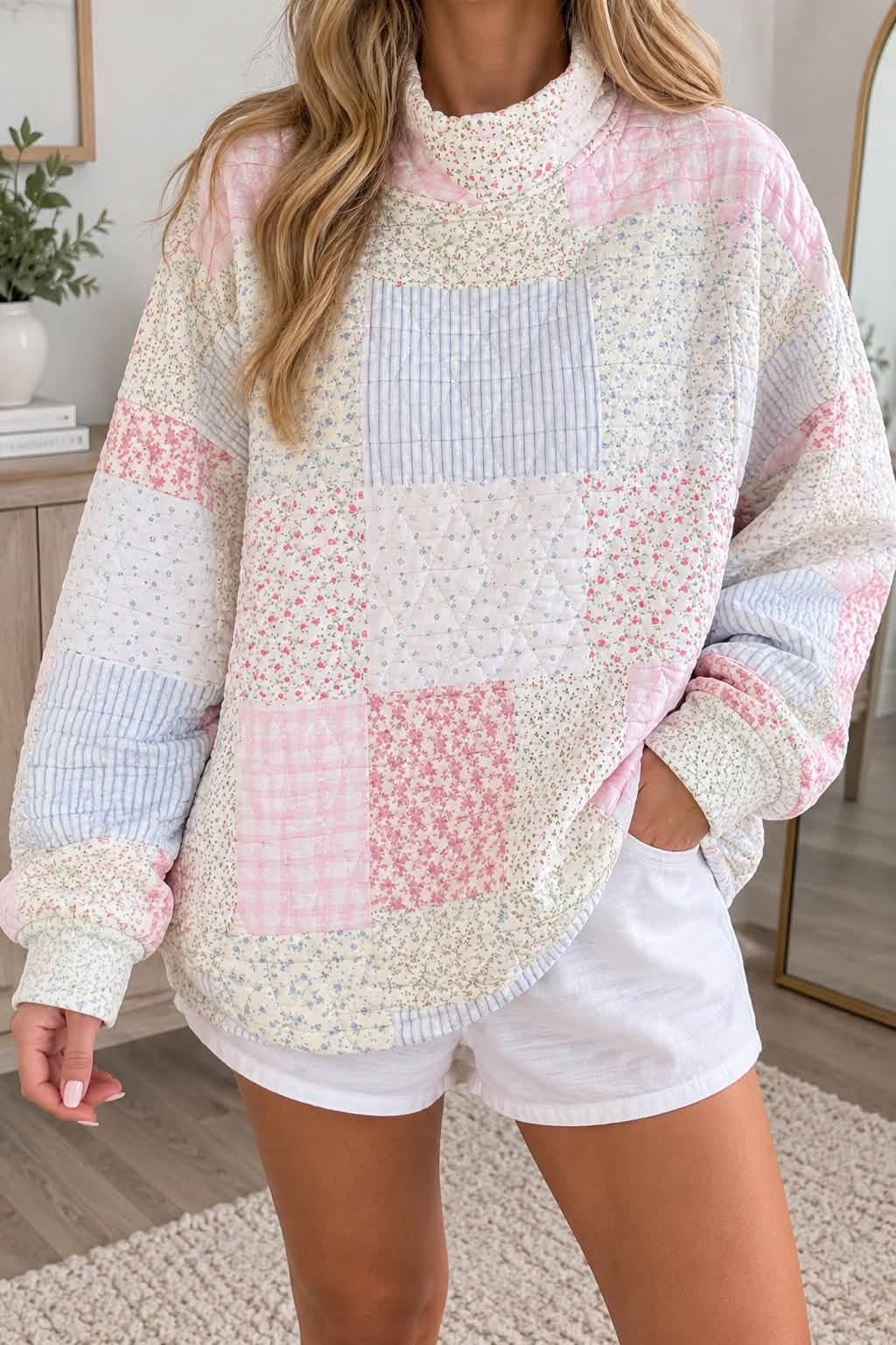 *PREORDER* Floral Patchwork Mock Neck Top