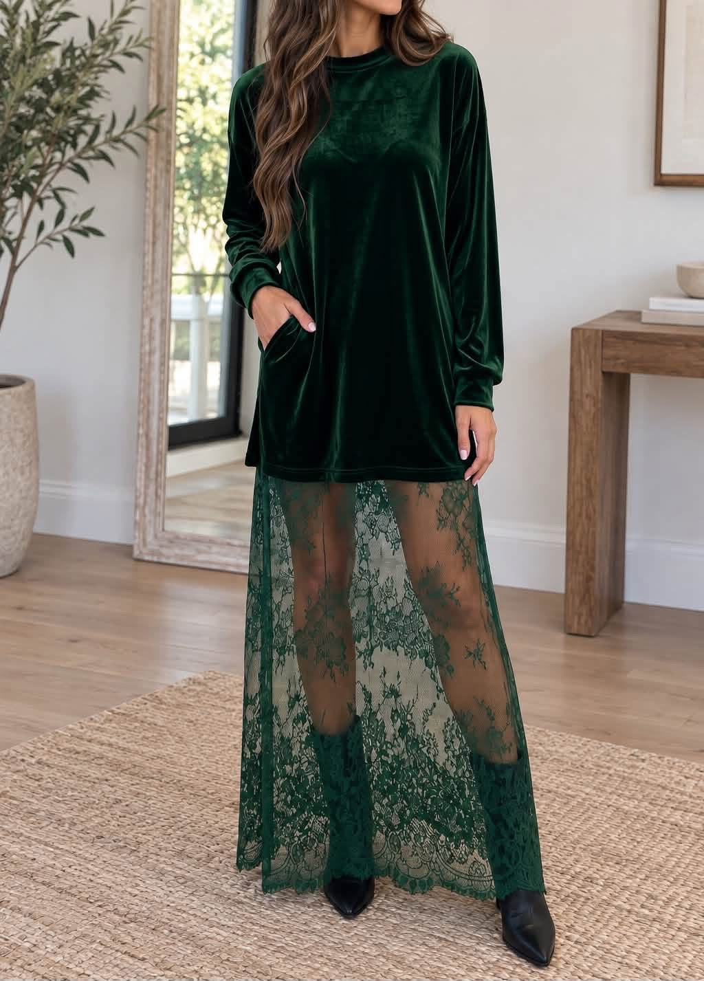 *PREORDER* Green Velvet Lace Dress