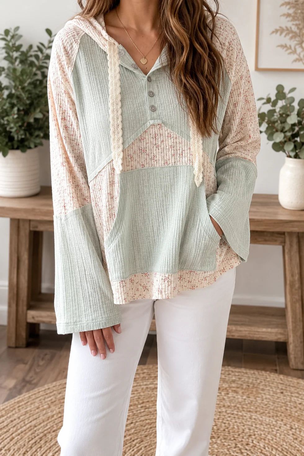 *PREORDER* Aqua Textured Patchwork Top