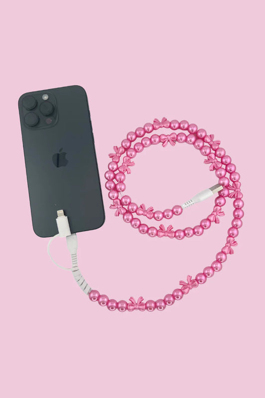 2 in 1 Beaded USB Charger- Pink Pearls & Bows