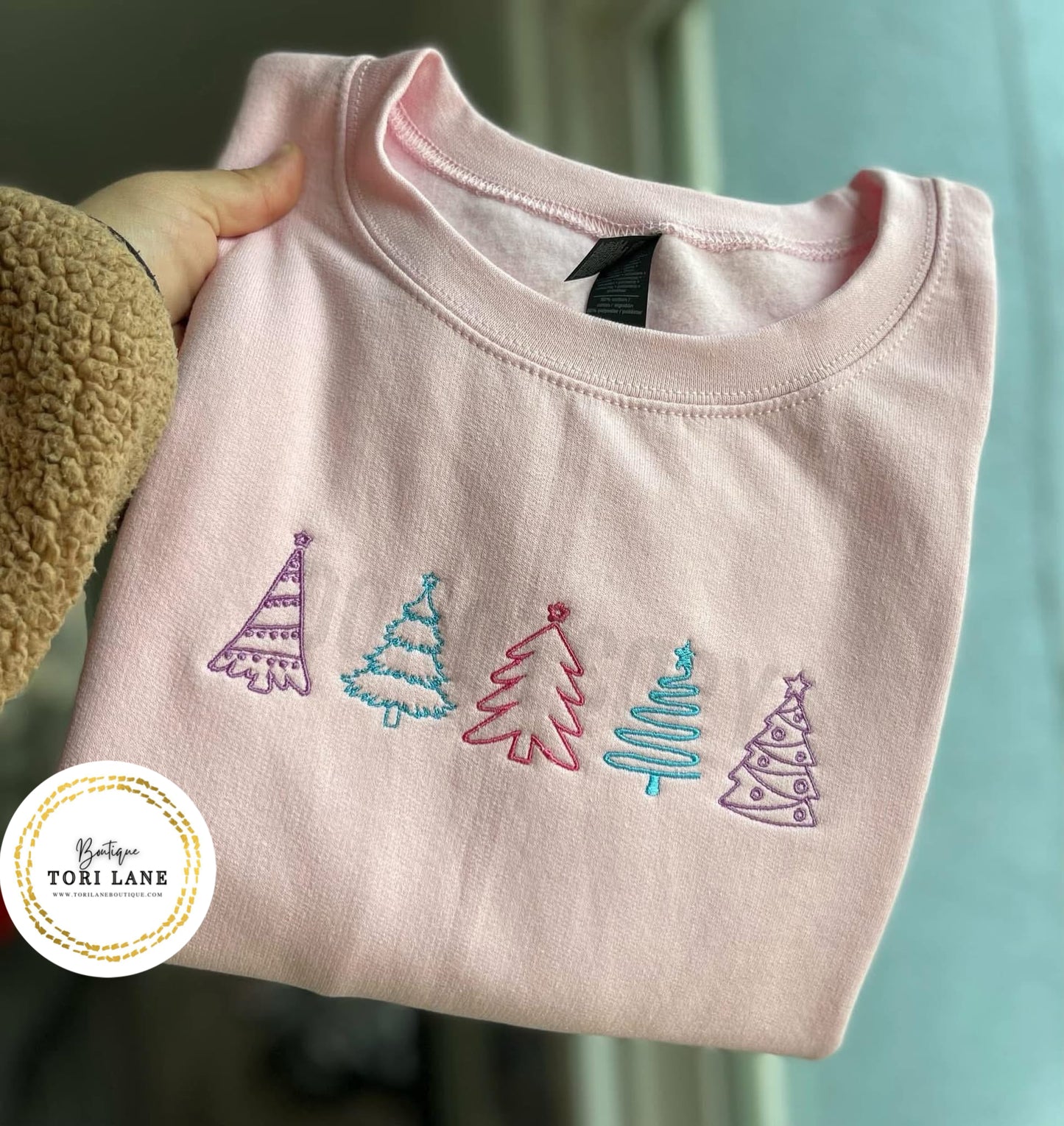 Embroidered Christmas Trees Sweatshirt