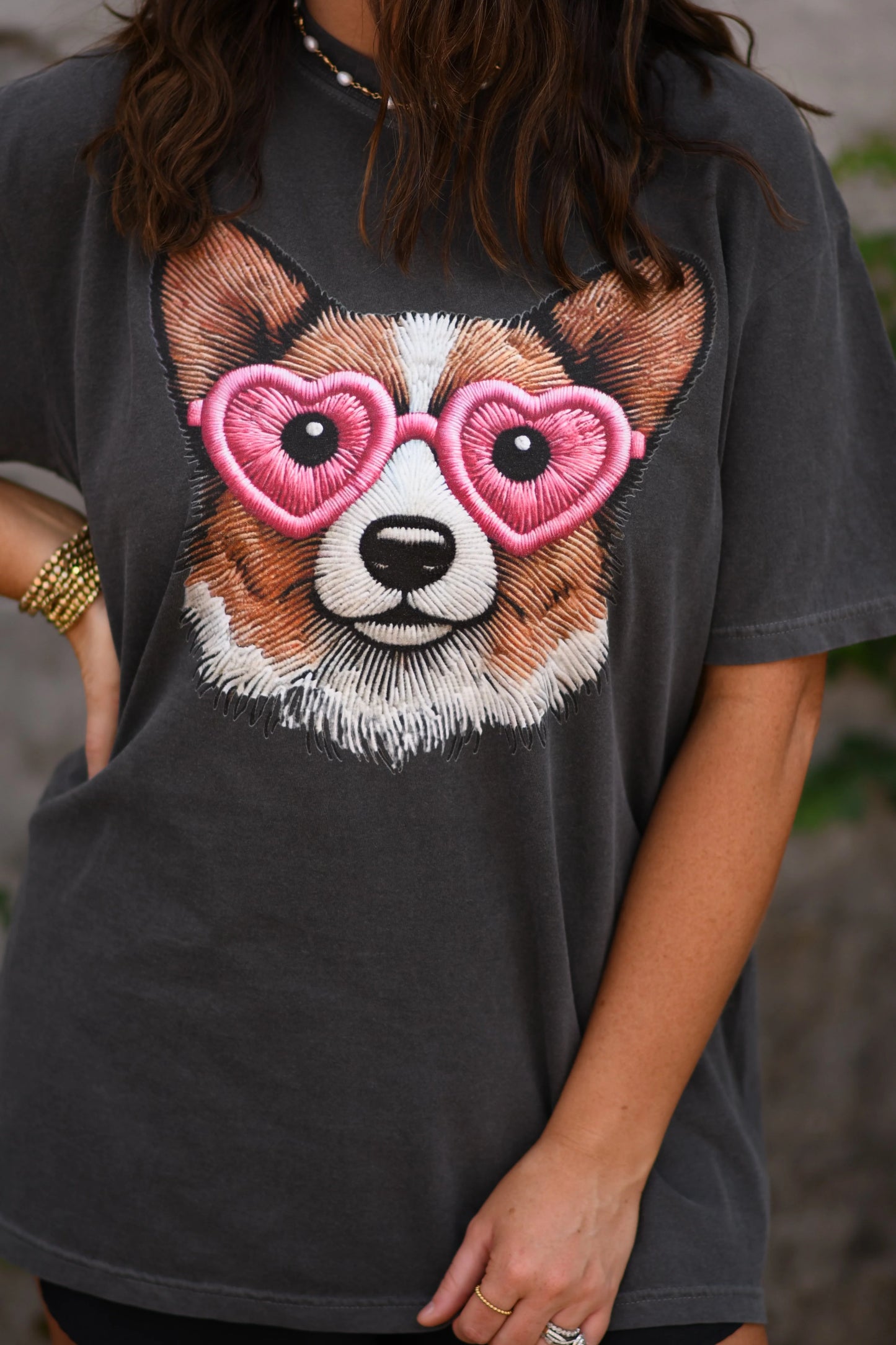 Corgi Faux Embroidery Graphic Tee