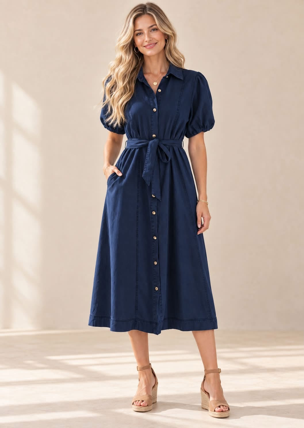 *PREORDER* Bubble Sleeve Long Denim Dress
