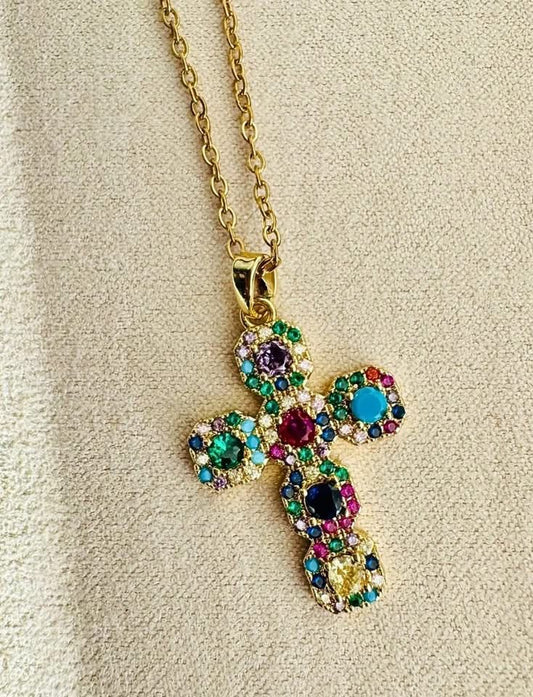 Multicolor Cross Zircon Necklace