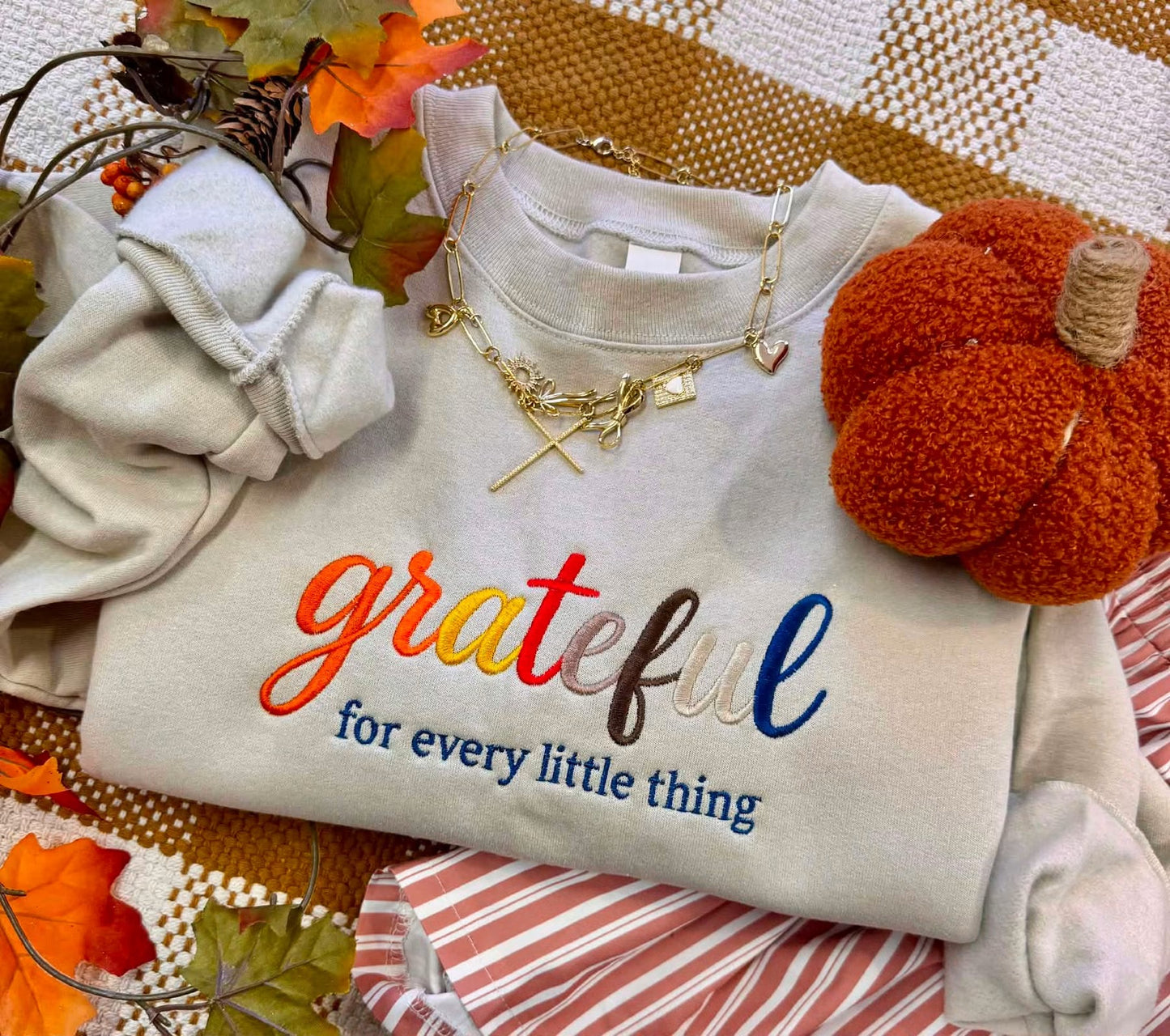Grateful For Every Little Thing Embroidered Sweatshirt