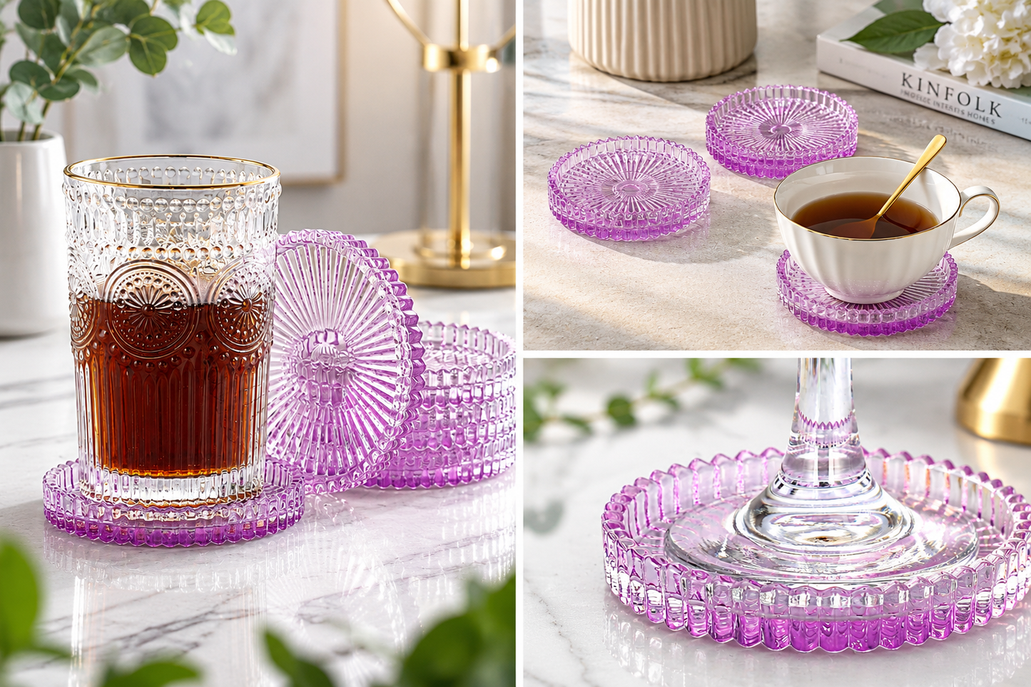 Purple Crystal Tone Glass Coasters