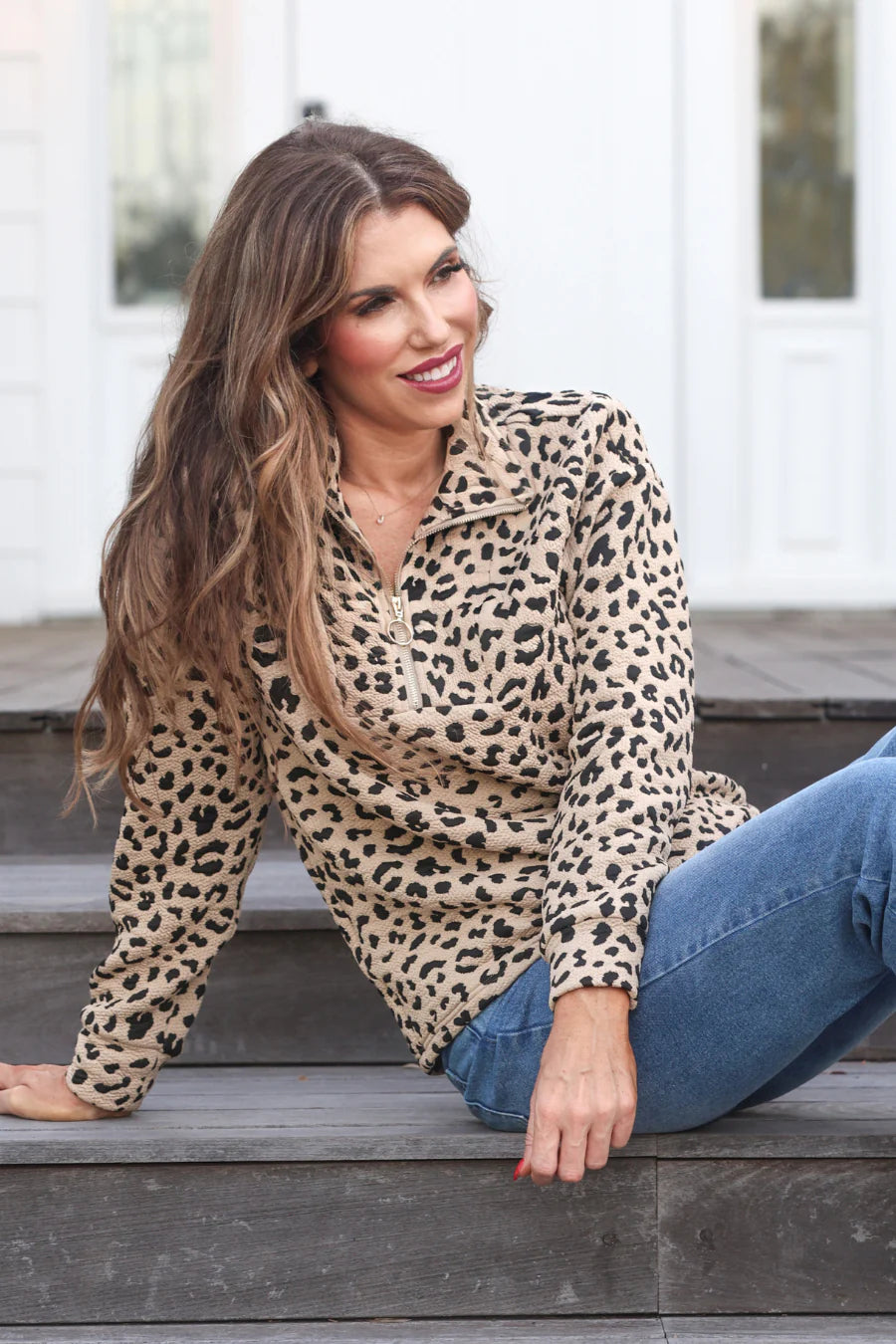 Lana Leopard Quarter Zip Pullover