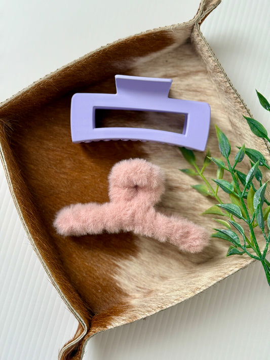 Pink Fuzzy Claw Clip Set