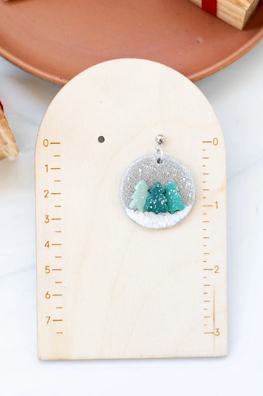 Snowy Tree Dangle Clay Earrings