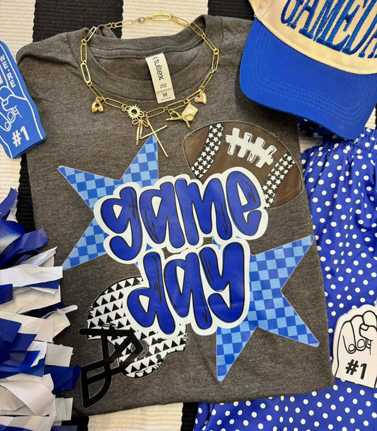 Game Day Blue Checker Stars Graphic Tee