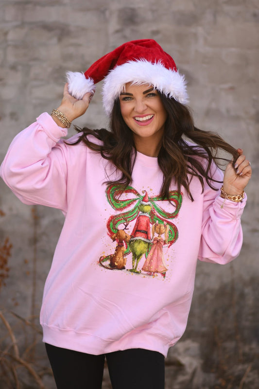 Green Bow Christmas Graphic Sweatshirt