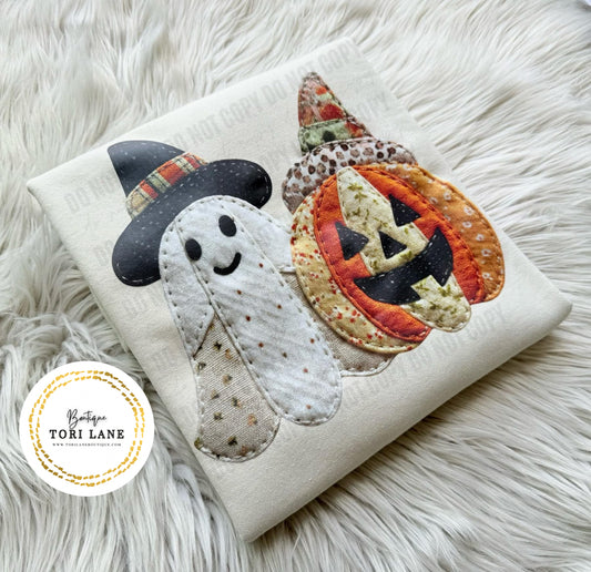 Faux (Fake) Appliqué Ghost & Pumpkin Graphic Tee/Sweatshirt