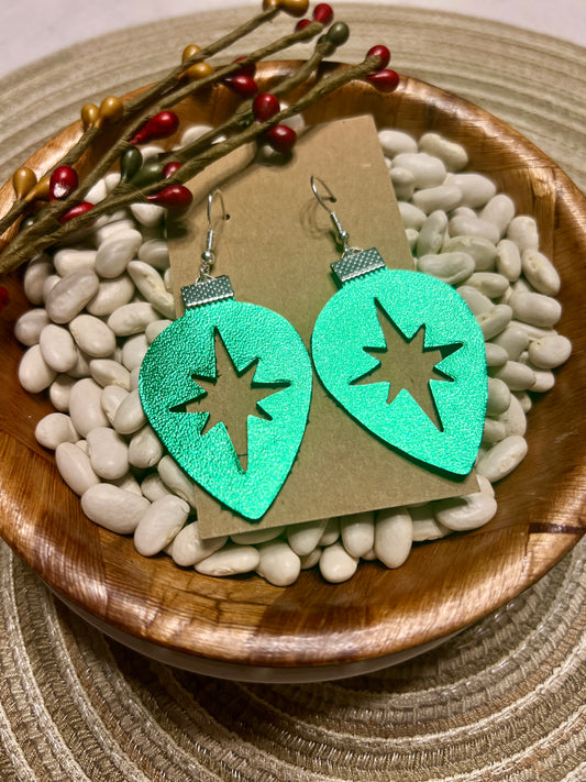 Green Christmas Ornament Earrings