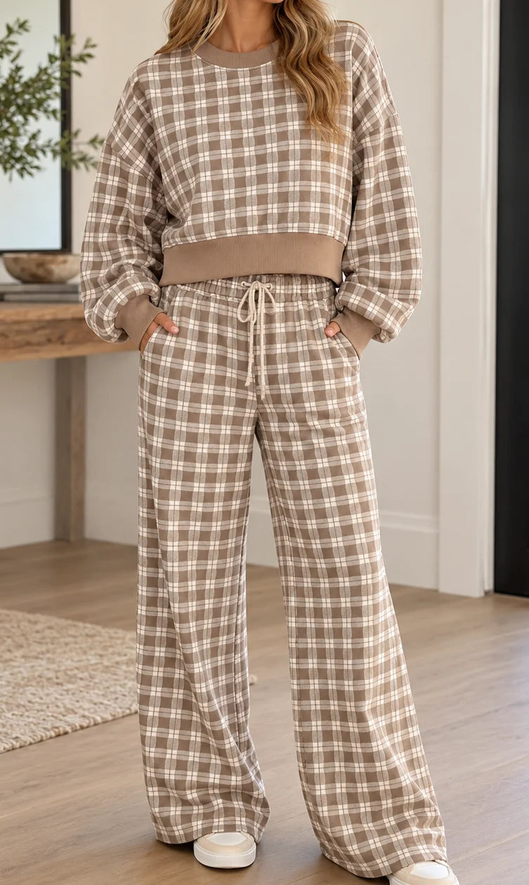 *PREORDER* Plaid Drop Shoulder Ribbed Set