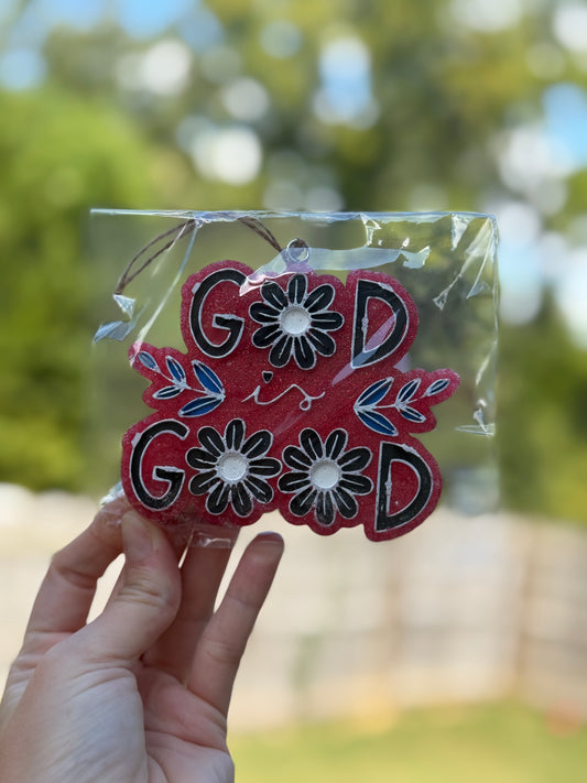 Red God Is Good Car Air Freshie (Pumpkin Pecan Waffle Scent)
