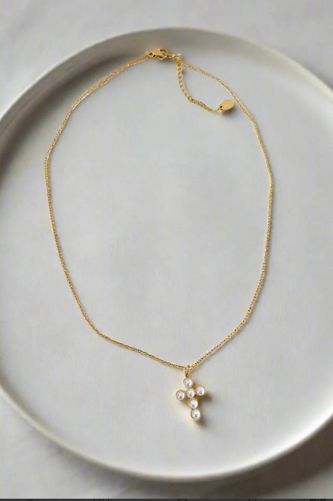 Lucy Gold Pearl Cross Necklace