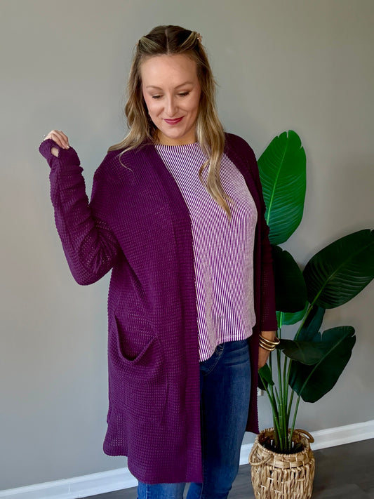 Purple Thumbhole Cardigan Plus+