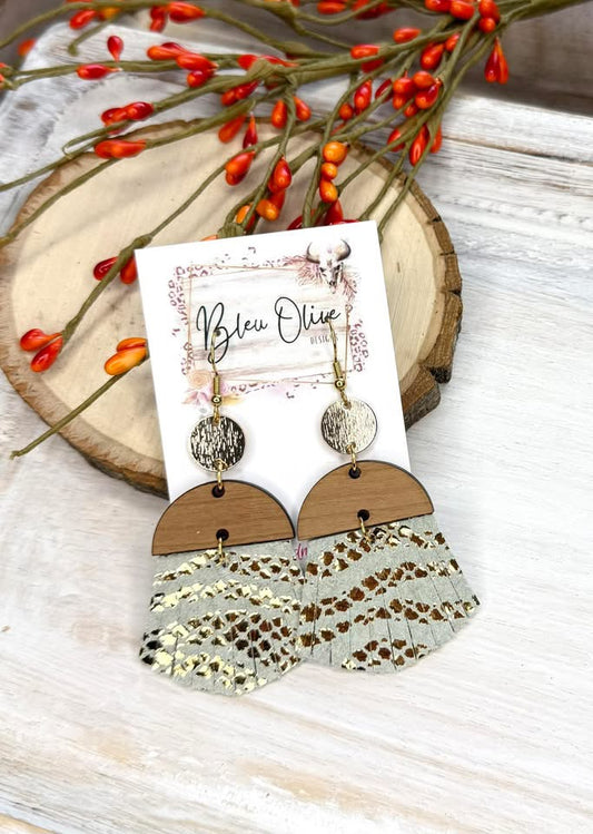 Gold Metallic Zebra Fringe Earrings