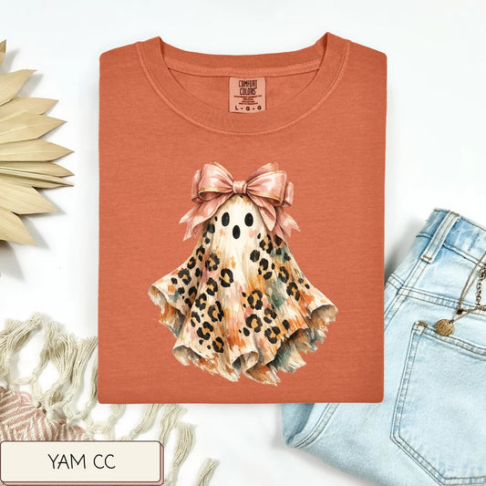 Leopard Ghost With Bow Graphic Tee