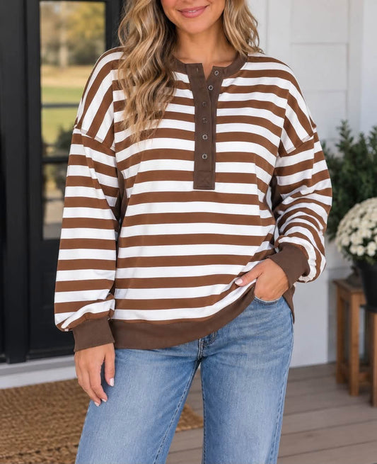 *PREORDER* Plus+ Khaki Stripe V Neck Sweatshirt