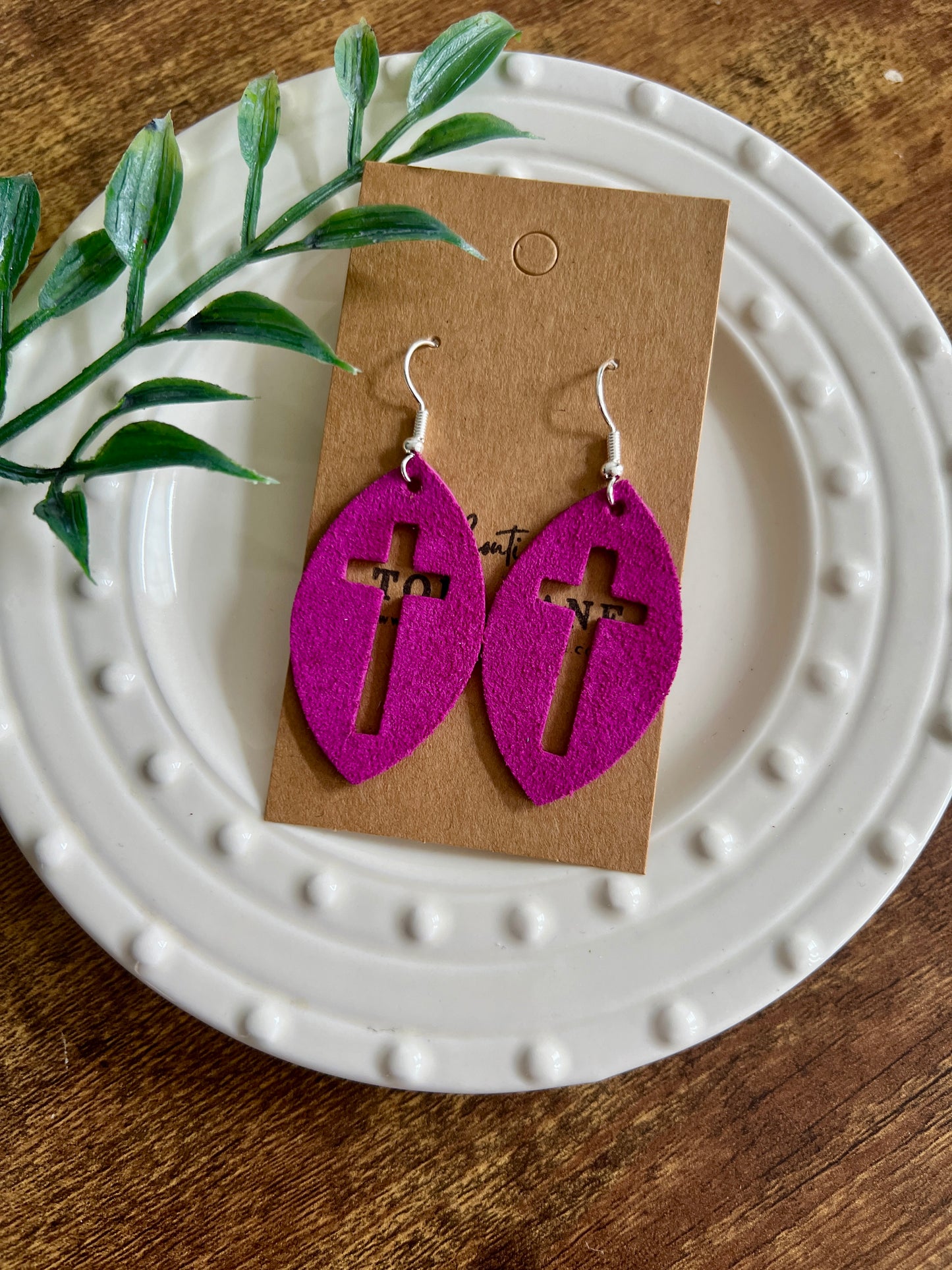 Magenta Cross Earrings