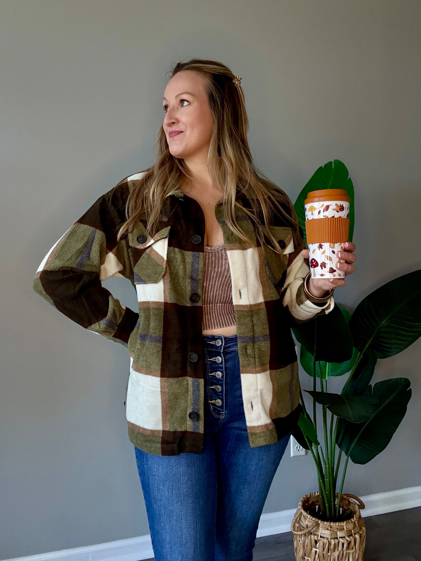 Olive Oversized Plaid Shacket