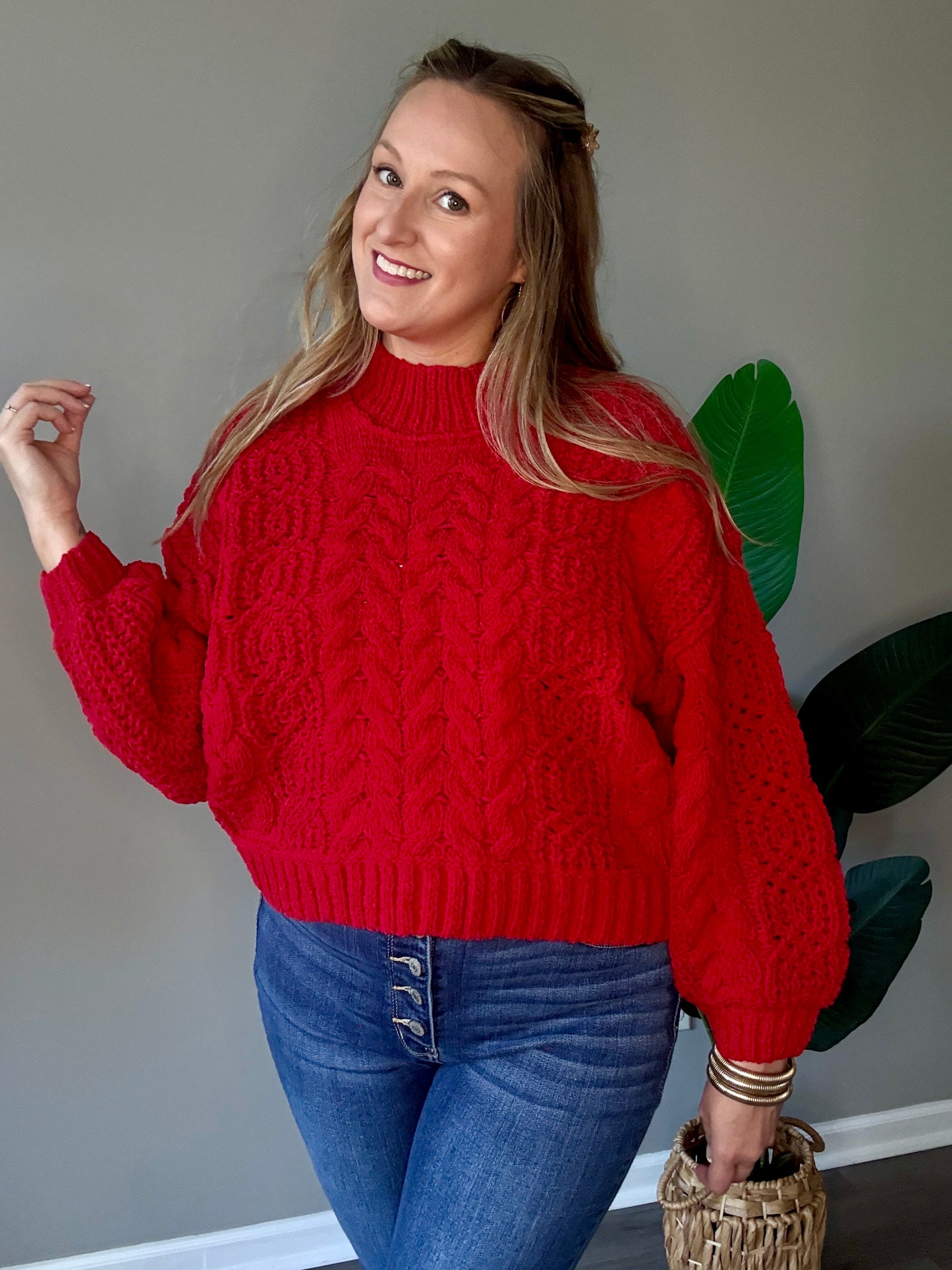 Ruby Red Cable Knit Sweater
