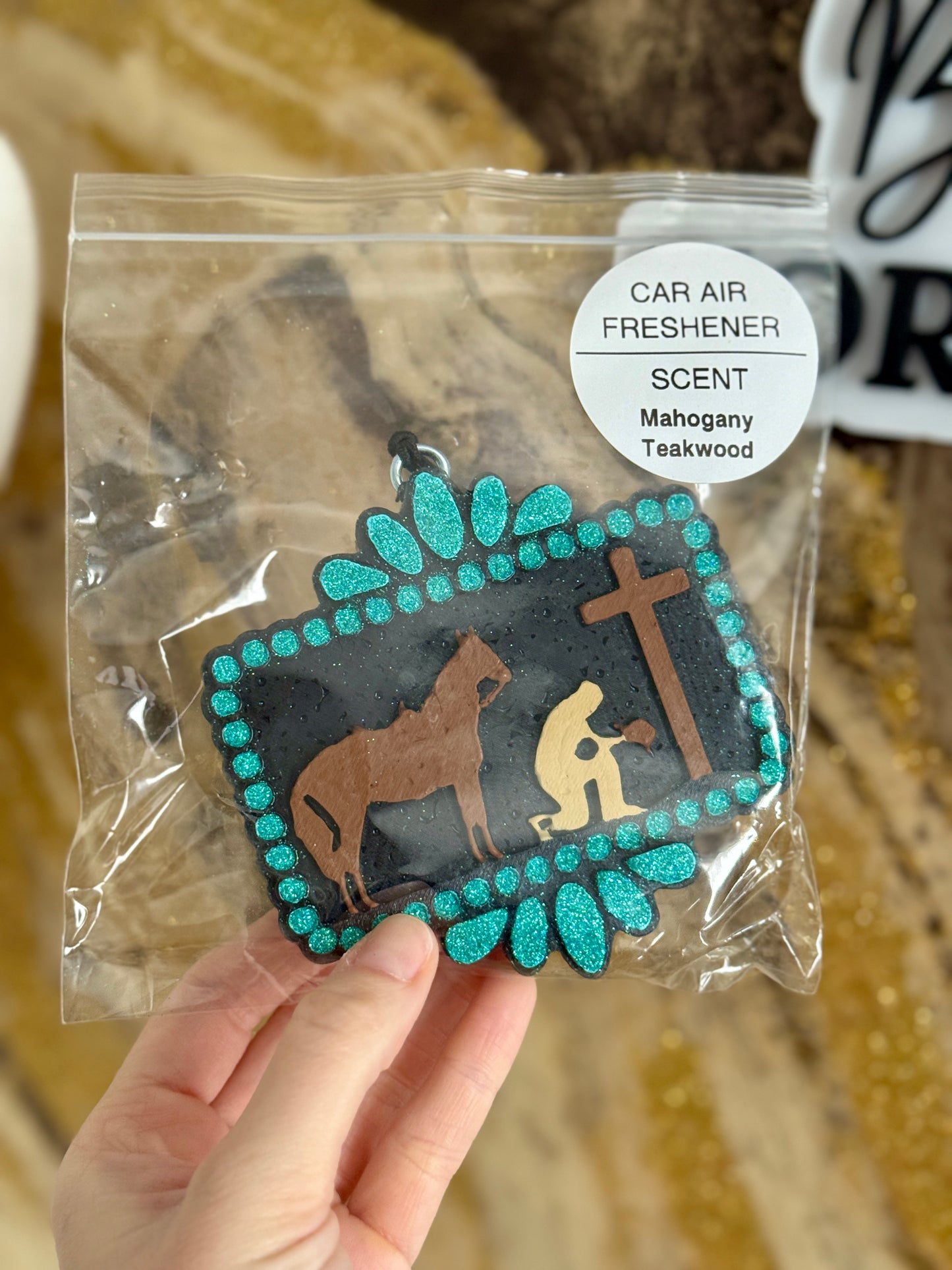 Blue Jesus Cross Air Freshie (Mahogany Teakwood Scent)