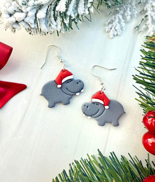 *PREORDER* Holiday Hippo Earrings