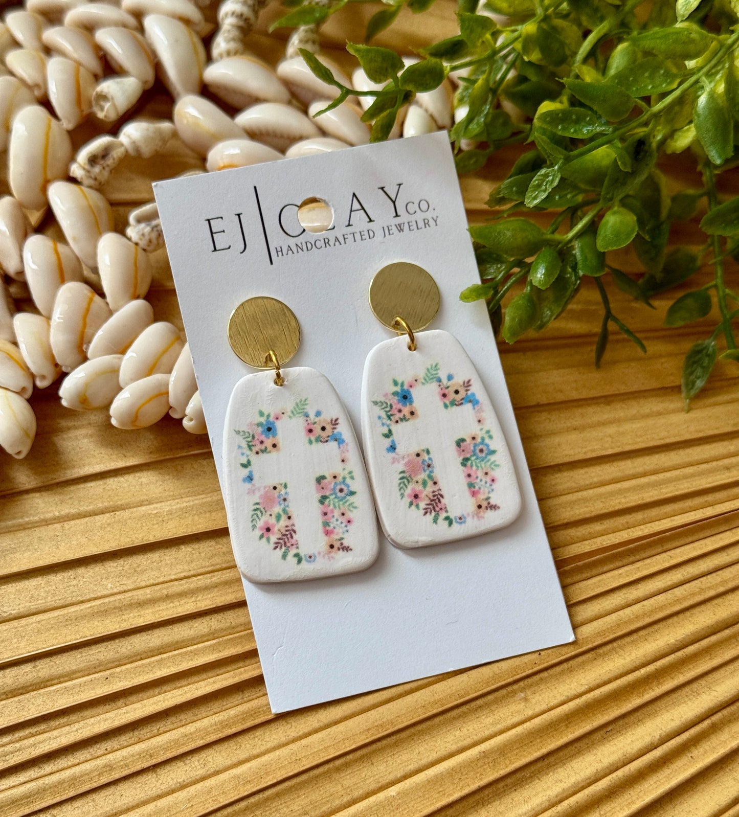 Floral Cross Clay Earrings