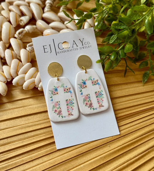 Floral Cross Clay Earrings
