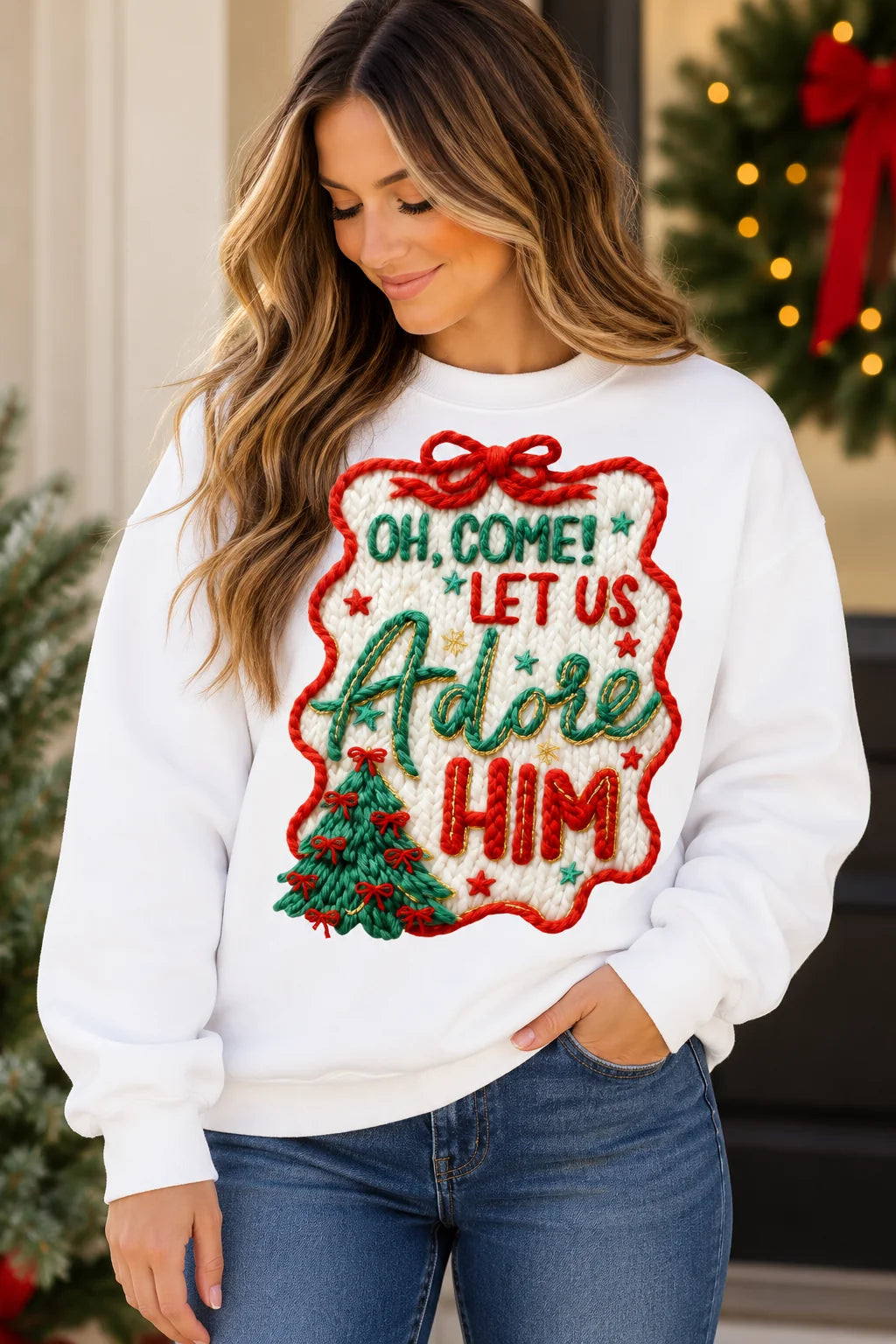Oh Come Let Us Adore Him Graphic Sweatshirt