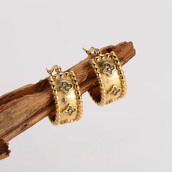Clover Hoop Gold Earrings
